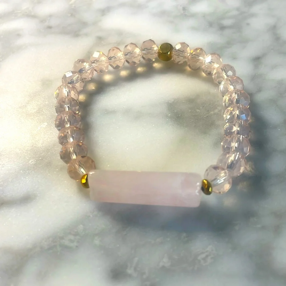 Rose quartz & pale pink Swarovski crystal bracelet